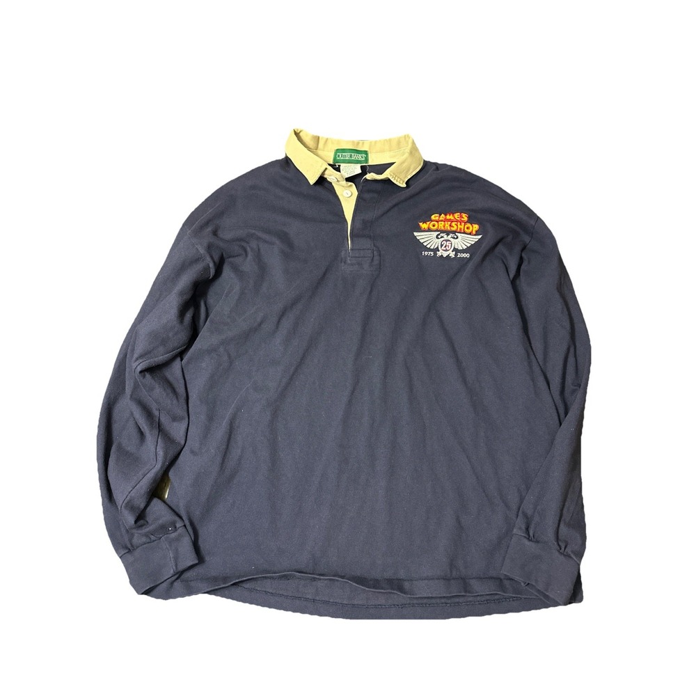 Games Workshop Outer Banks 25th Anniversary Blue Long Sleeve Polo Shirt Sz XL
